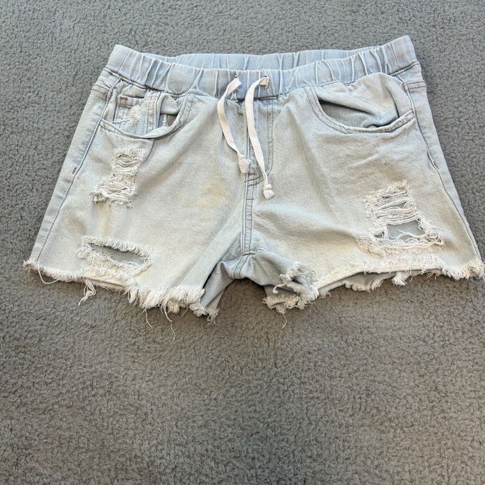YMI Dream Jean Shorts Medium  Denim Drawstring Waist Pull‎ Up Distressed Strech